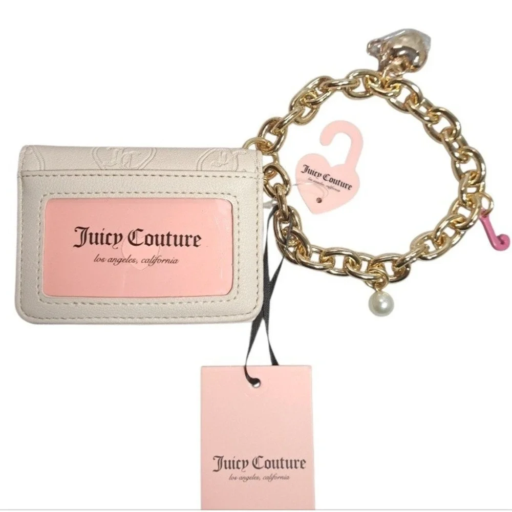 Juicy Couture‎ Wristlet Wallet Beige Crystal Off White Top Notch CC Key Fob
